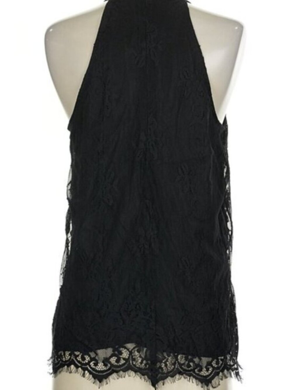 Parker Black Floral Lace Halter Top Detachable Bow Scalloped Hem Small - Picture 9 of 10